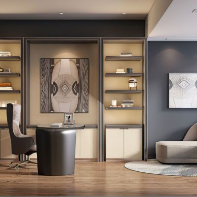 现代书房书柜办公椅书桌