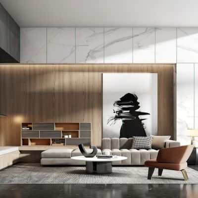 现代办公大堂沙发休息区