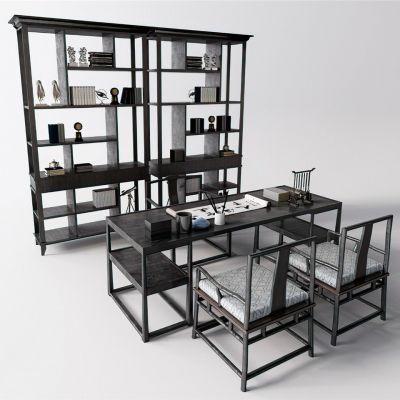 中式书桌休闲椅书柜