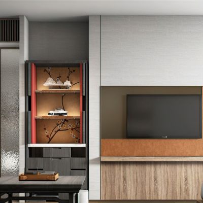 现代客房迷你吧电视背景墙