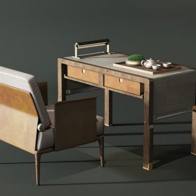 新中式酒店客房书桌休闲椅