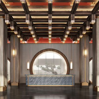 新中式酒店大堂接待前台