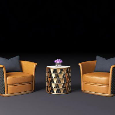 现代皮质豪华休闲沙发边几3D模型