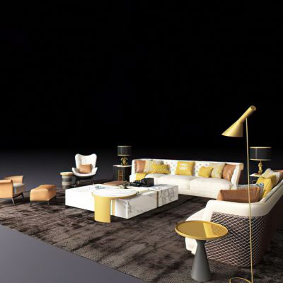 现代豪华样板房客厅沙发组合