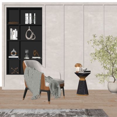 现代单人沙发休闲沙发SU