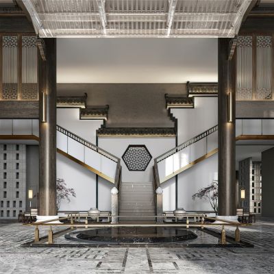 新中式酒店大堂中庭