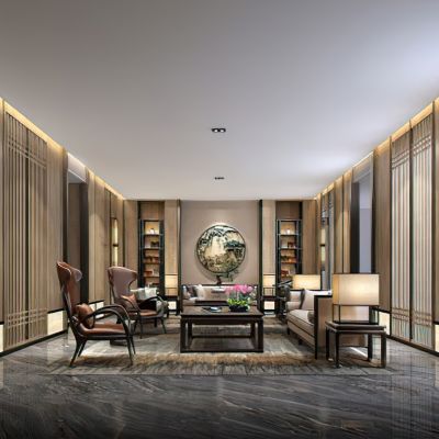 新中式客厅沙发组合3D模型