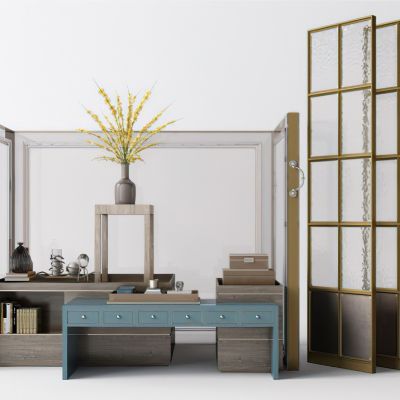 现代酒店大堂吧装饰台屏风