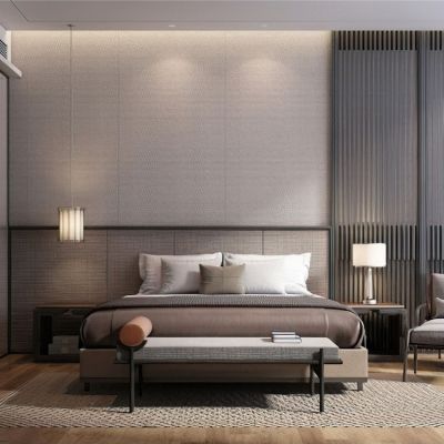 现代酒店客房床品组合