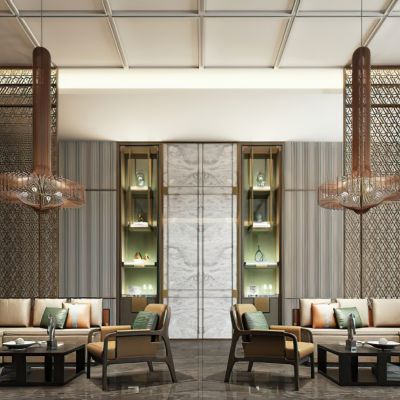新中式酒店大堂休息区