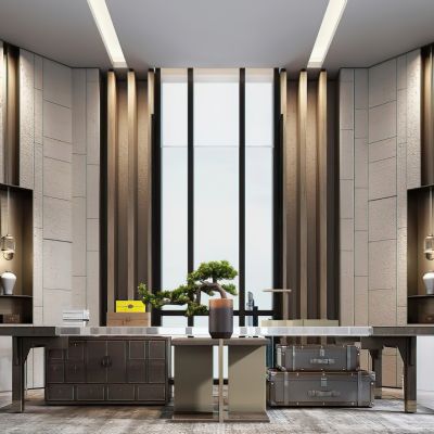 新中式大堂接待区装饰台