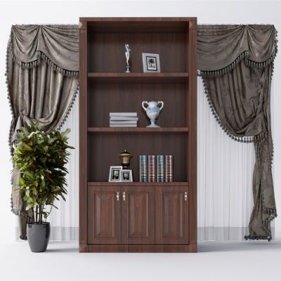 欧式古典窗帘书柜植物