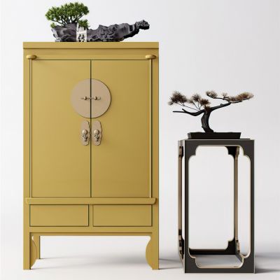 现代边柜盆景