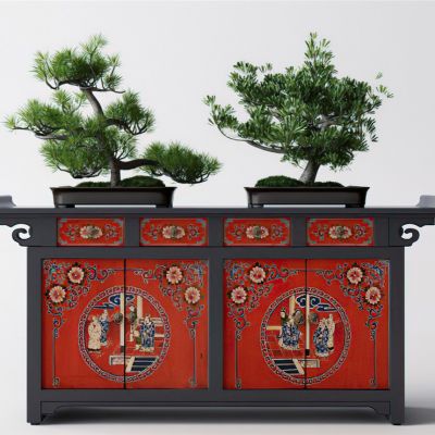 中式玄关柜盆景