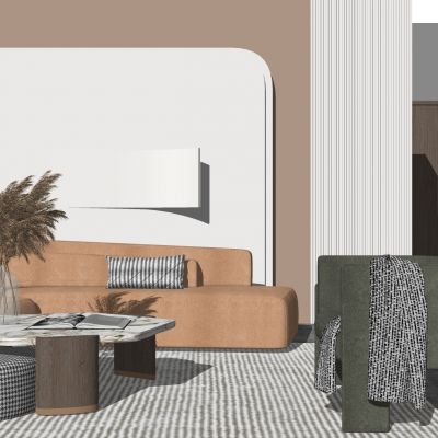 现代大平层客厅SU