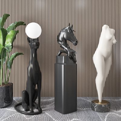 后现代雕塑 盆栽 马头