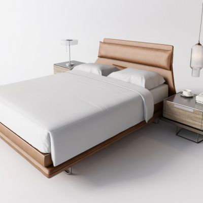 现代客房床品床头柜