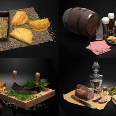 现代食物，食品饮料，蛋糕饼干，啤酒，餐桌食物，厨房摆件