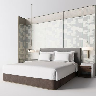 现代卧室床品床背景