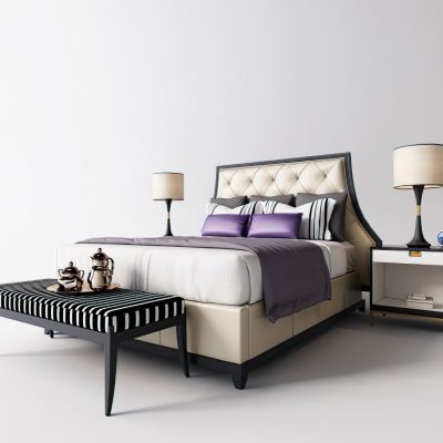 现代床品床尾凳床头柜3D模型