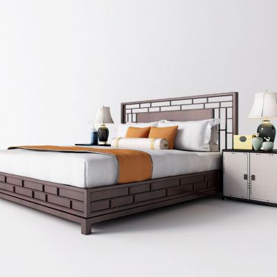 新中式床品床头柜3D模型