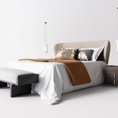 现代双人床床头柜3D模型