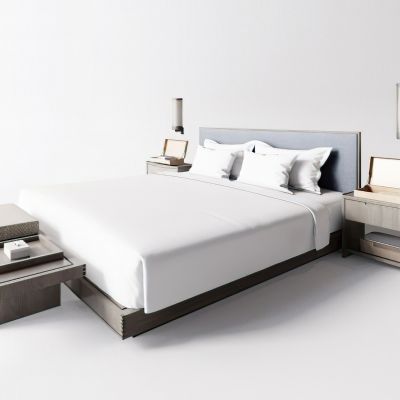 现代客房床品床头柜