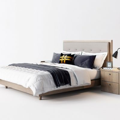 现代卧室床品床头柜