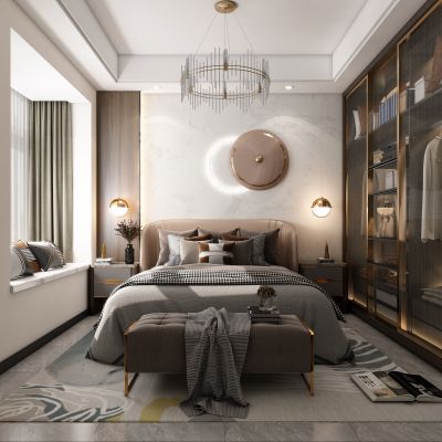 现代卧室，轻奢卧室，主卧，卧室，