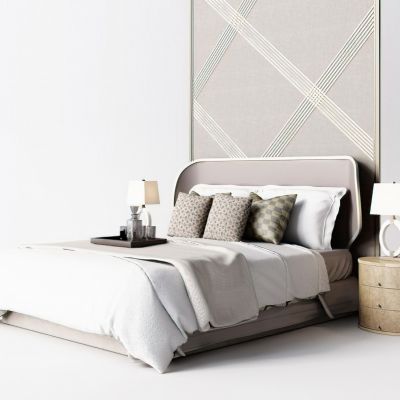 现代卧室床品床头柜