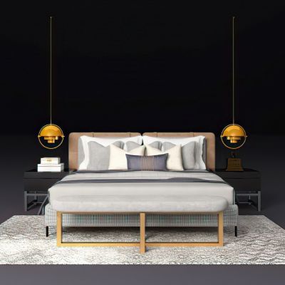 现代卧室床品吊灯床头柜