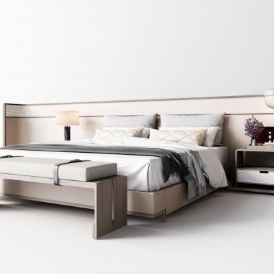 现代卧室床品床头柜