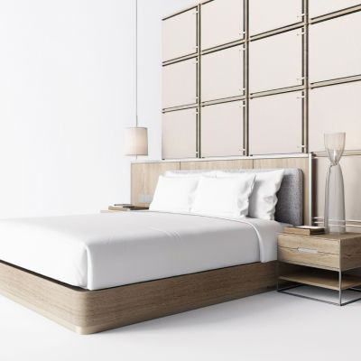 现代卧室床品床头柜屏风