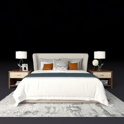 现代卧室床品床头柜