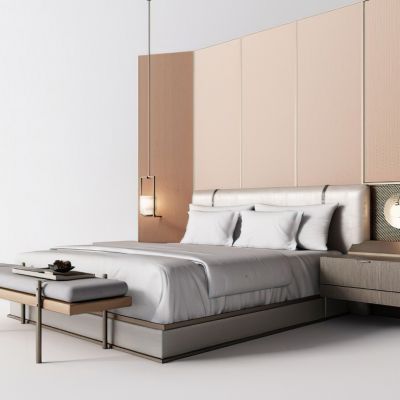 现代床品床背景床尾凳