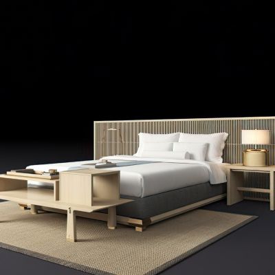 现代度假客房床品床头柜3D模型