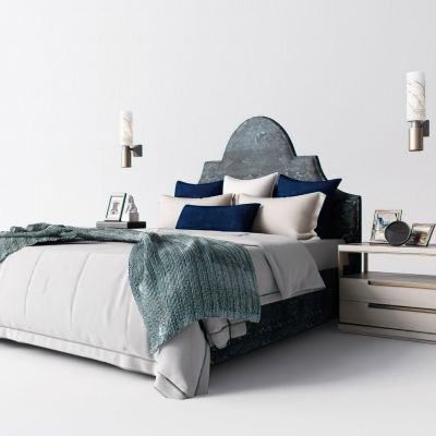 现代卧室床品床头柜