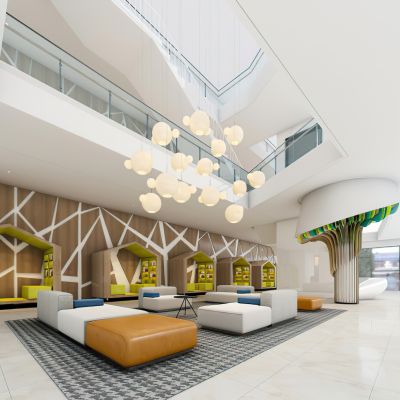 办公大楼中庭休息区