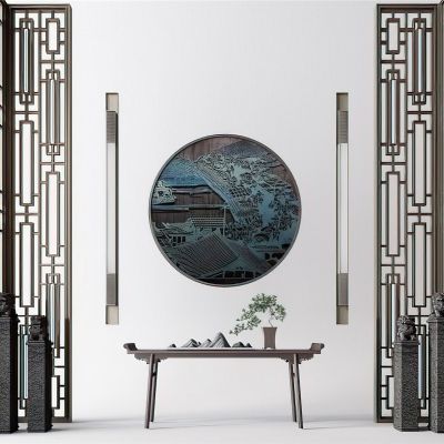 中式端景台屏风