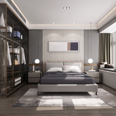 现代卧室，轻奢卧室，主卧，卧室，