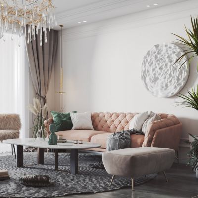 简欧客厅 餐厅 布艺沙发