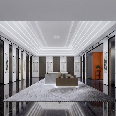 新中式书画展厅模型新