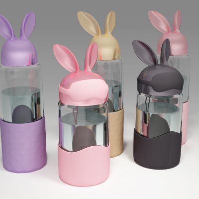 现代时尚玻璃杯兔子耳朵情侣礼品水杯