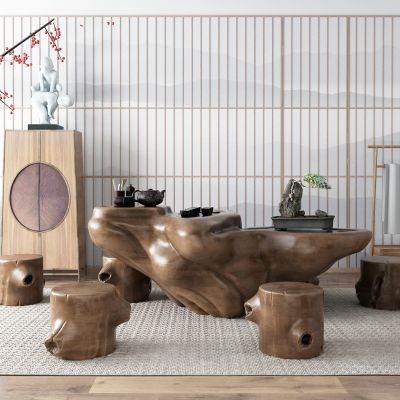 新中式根雕茶海 茶桌 边柜