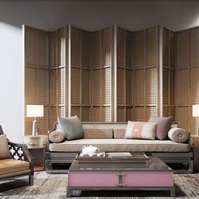 中式客厅沙发茶几