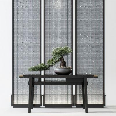 新中式端景台盆景屏风