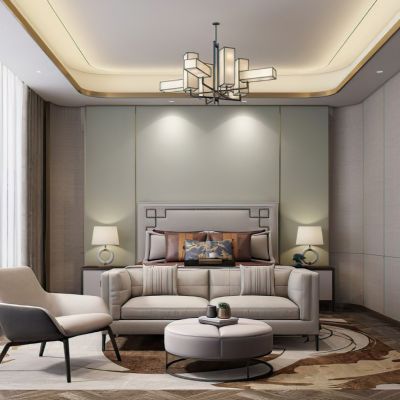 现代样板房卧室床