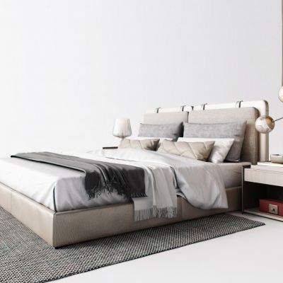 现代卧室床品床头柜