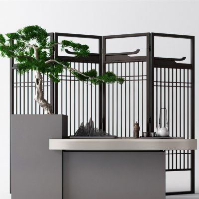 中式端景台屏风