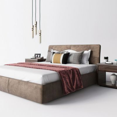 现代卧室床品床头柜